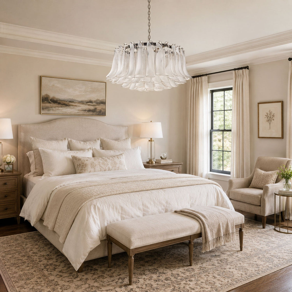 Petals Frosted Glass Chandelier in White | Modern Designer Lighting