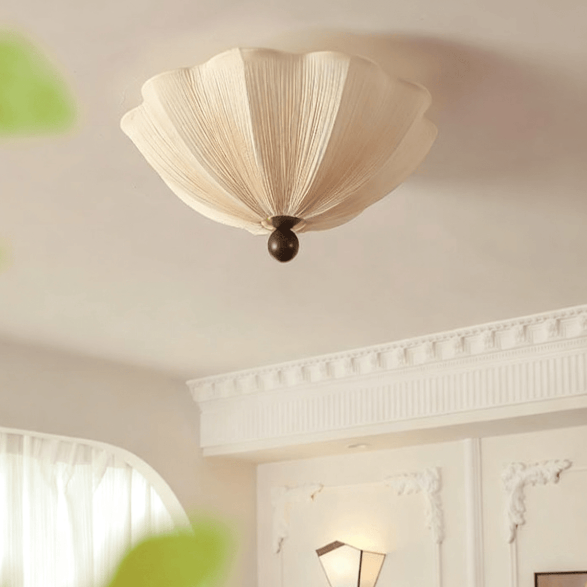 Petals Fabric Ceiling Light – Modern Flush Mount in Walnut & Beige