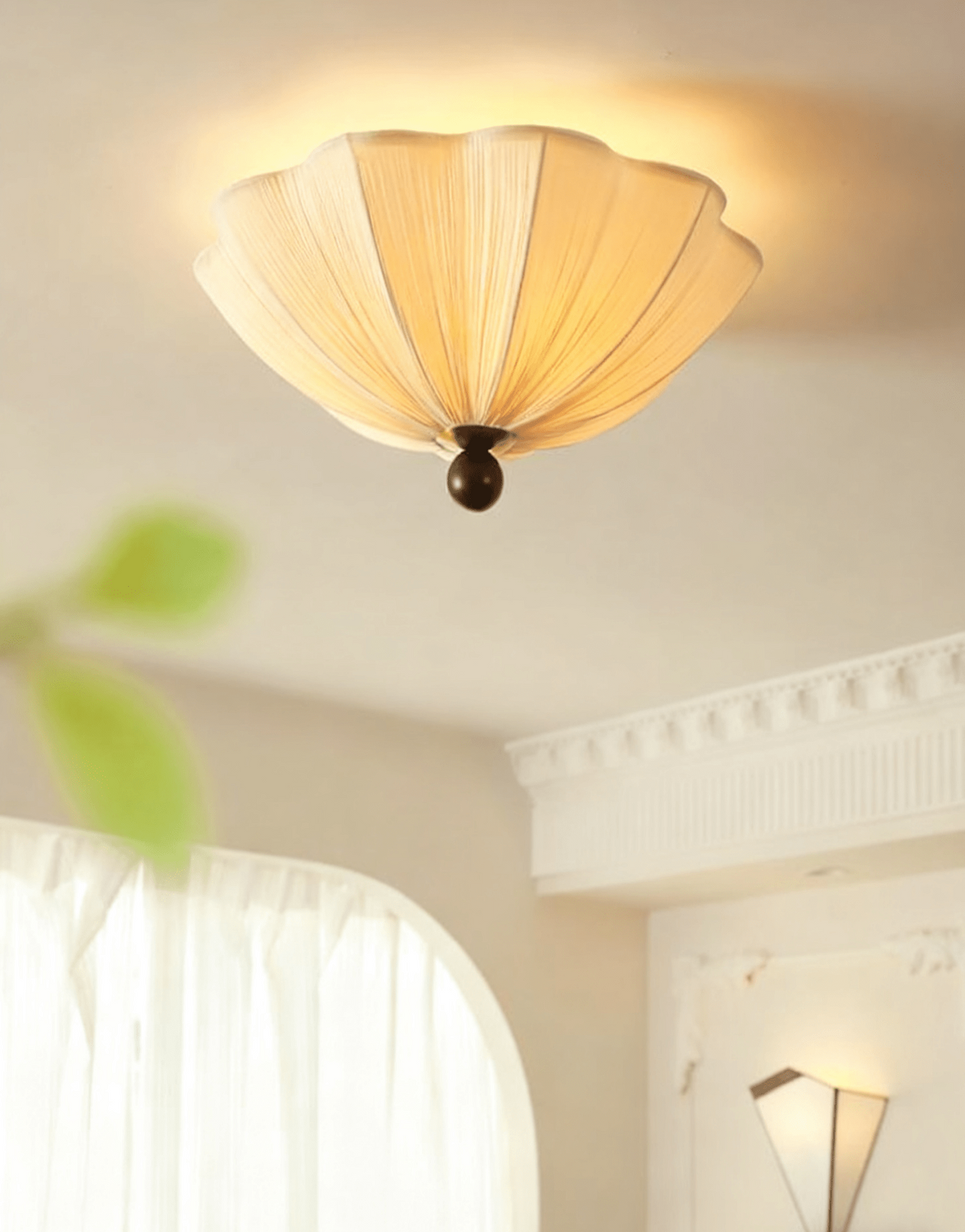 Petals Fabric Ceiling Light – Modern Flush Mount in Walnut & Beige