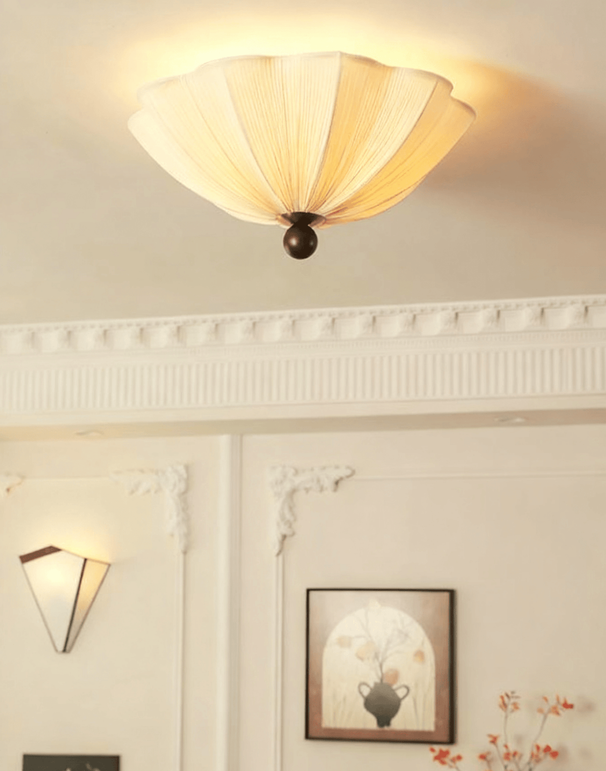 Petals Fabric Ceiling Light – Modern Flush Mount in Walnut & Beige