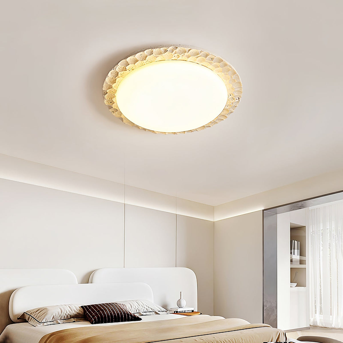 Petra Travertine LED Ceiling Light – Modern Flush Mount for Bedroom & Living Room