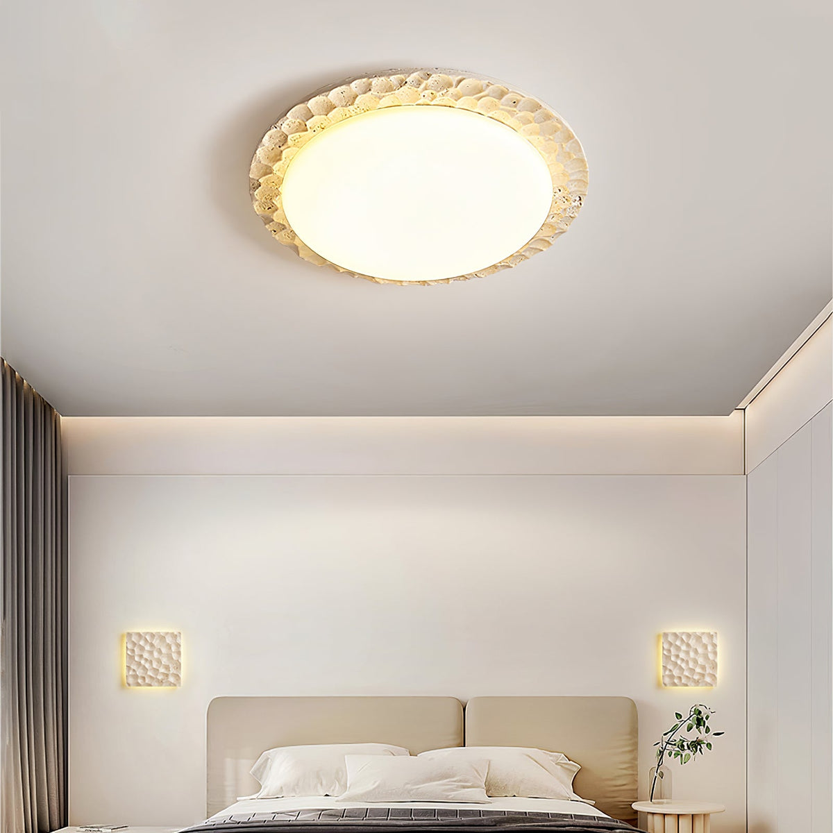 Petra Travertine LED Ceiling Light – Modern Flush Mount for Bedroom & Living Room