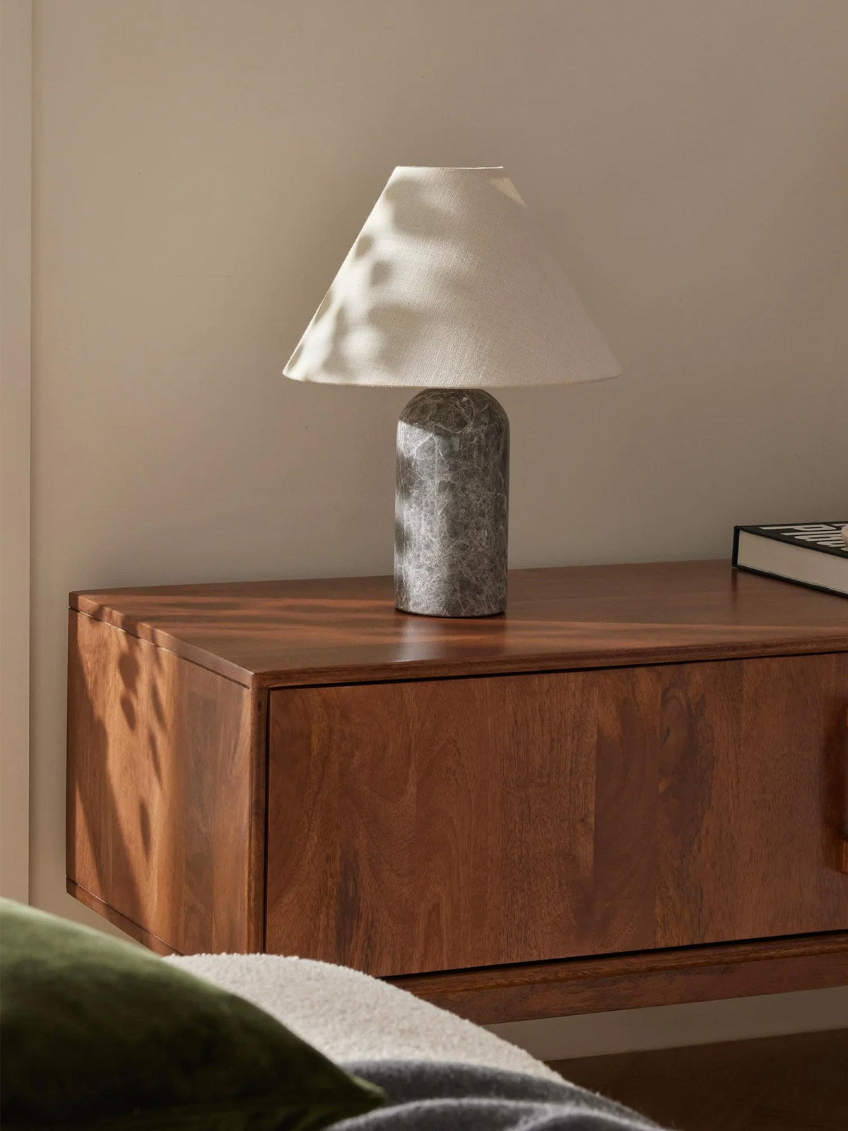 Petra Marble Table Lamp – Natural Stone Column with Linen Shade