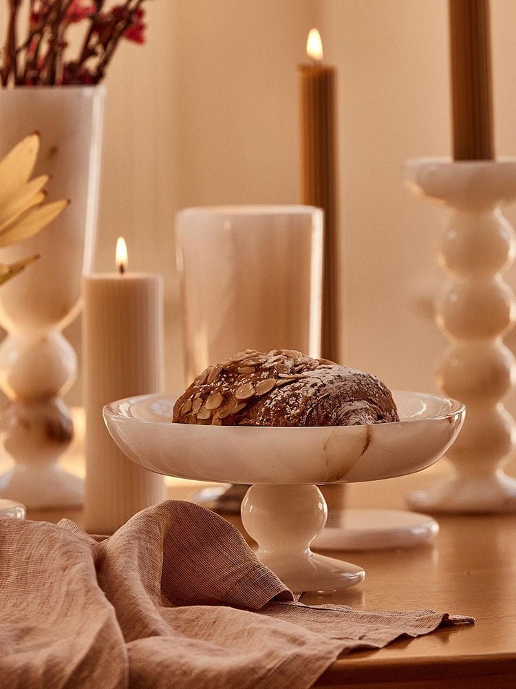 Petra Onyx Marble Pedestal Tray – Decorative Catchall Bowl