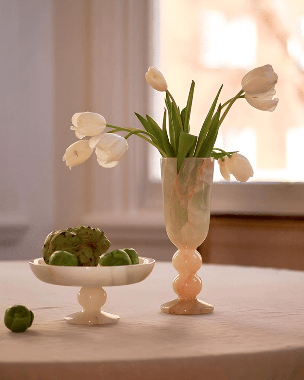 Petra Onyx Marble Pedestal Tray – Decorative Catchall Bowl