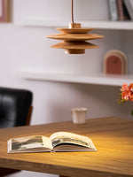 Cascade Wooden Disc Pendant Light – Modern Organic Chandelier for Dining & Living Spaces