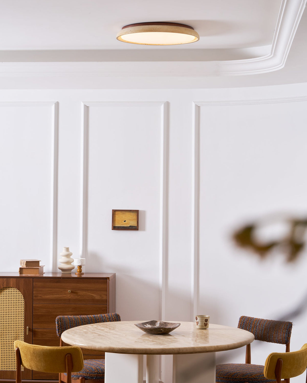 Aureum Edge Ceiling Light in Yellow Travertine — Modern Flush Mount LED