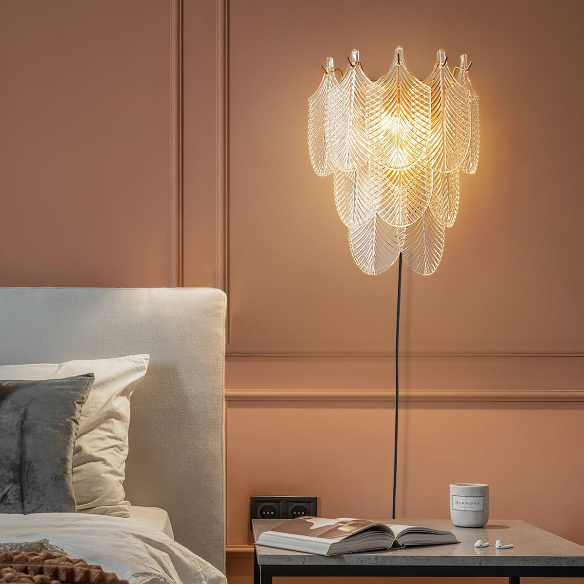 Piemonte Plug-in Wall Sconce — Textured Glass & Antique Brass