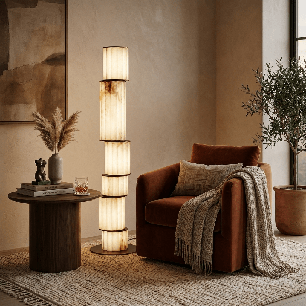Pillar Alabaster Floor Lamp — Sculptural Glowing Stone Column for Modern Interiors