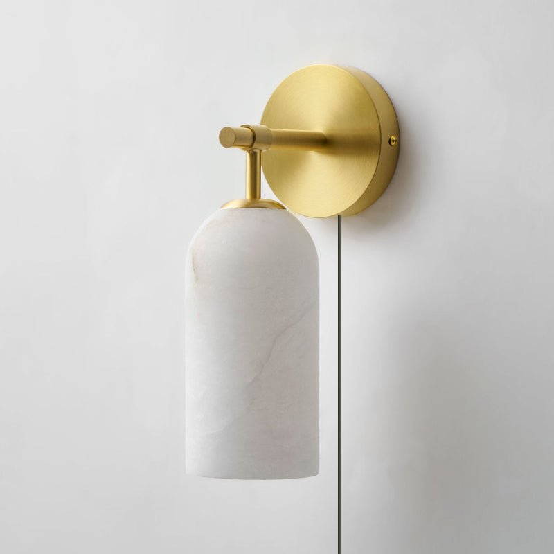 Pillar Alabaster Plug-In Wall Sconce with Bronze or Gold Finish