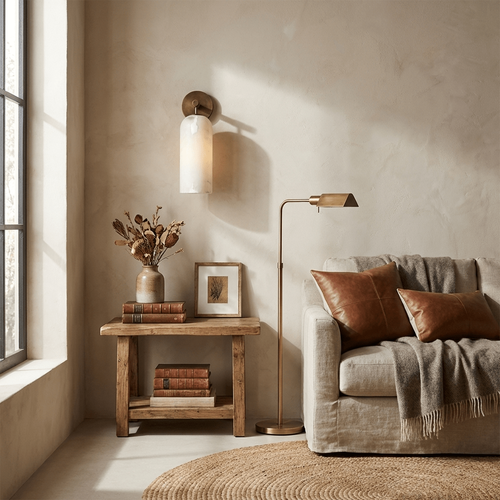 Pillar Alabaster Wall Sconce – Natural Stone, Brushed Gold Accent