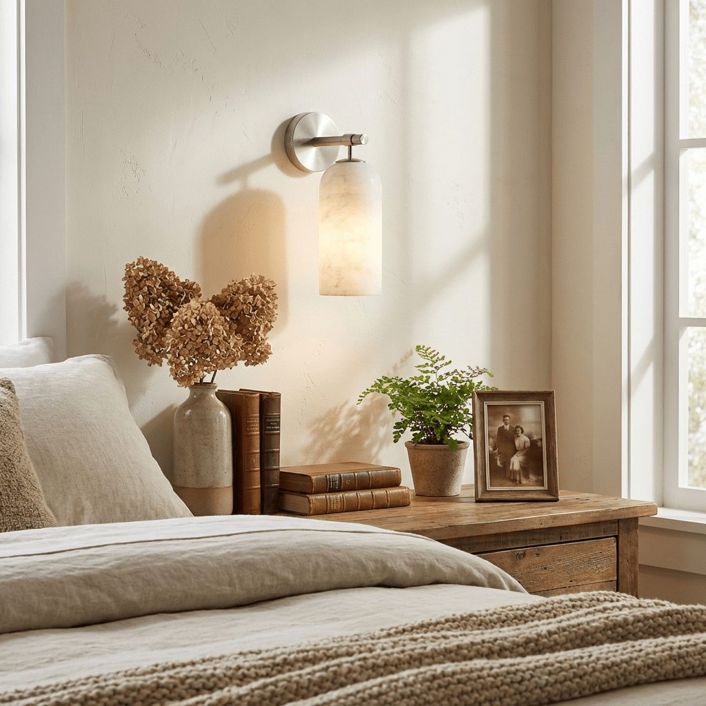 Pillar Alabaster Wall Sconce – Natural Stone, Brushed Gold Accent