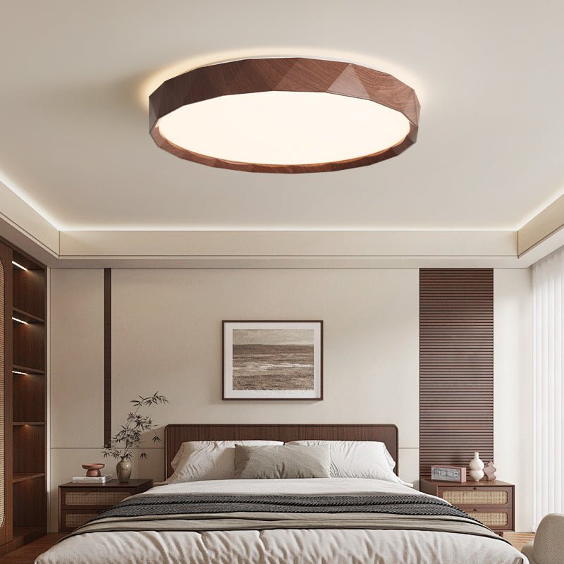 Pineo Geometric Flush Mount Ceiling Light in Walnut Wood Grain
