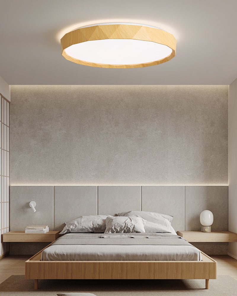 Pineo Geometric Flush Mount Ceiling Light in Walnut Wood Grain