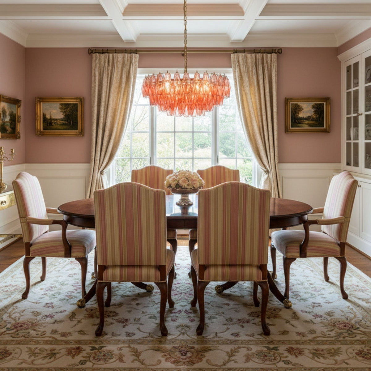 Pink Faceted Glass Drop Chandelier in Polished Gold