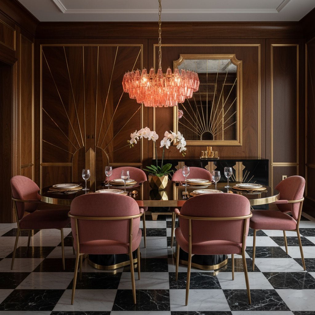 Pink Faceted Glass Drop Chandelier in Polished Gold