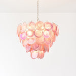 Pink Glass Disc Chandelier | Modern Designer Pendant Light for Dining & Living Rooms