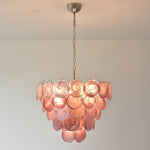 Pink Glass Disc Chandelier | Modern Designer Pendant Light for Dining & Living Rooms