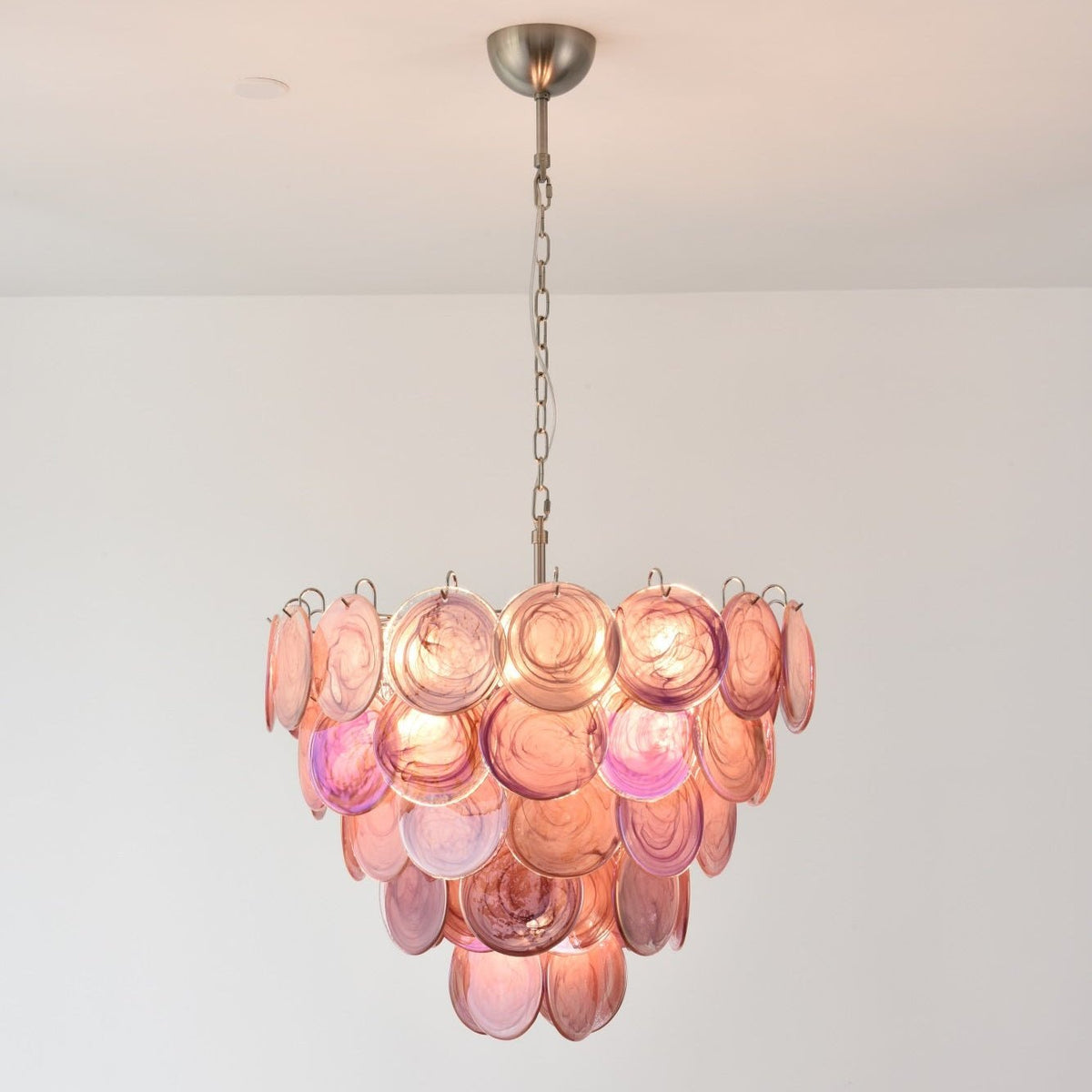 Pink Glass Disc Chandelier | Modern Designer Pendant Light for Dining & Living Rooms