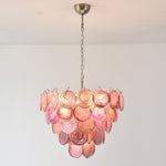 Pink Glass Disc Chandelier | Modern Designer Pendant Light for Dining & Living Rooms