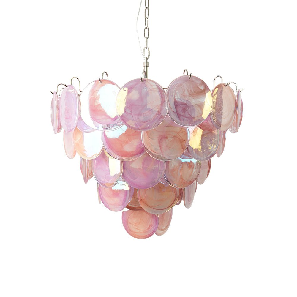 Pink Glass Disc Chandelier | Modern Designer Pendant Light for Dining & Living Rooms