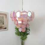 Pink Glass Disc Chandelier | Modern Designer Pendant Light for Dining & Living Rooms