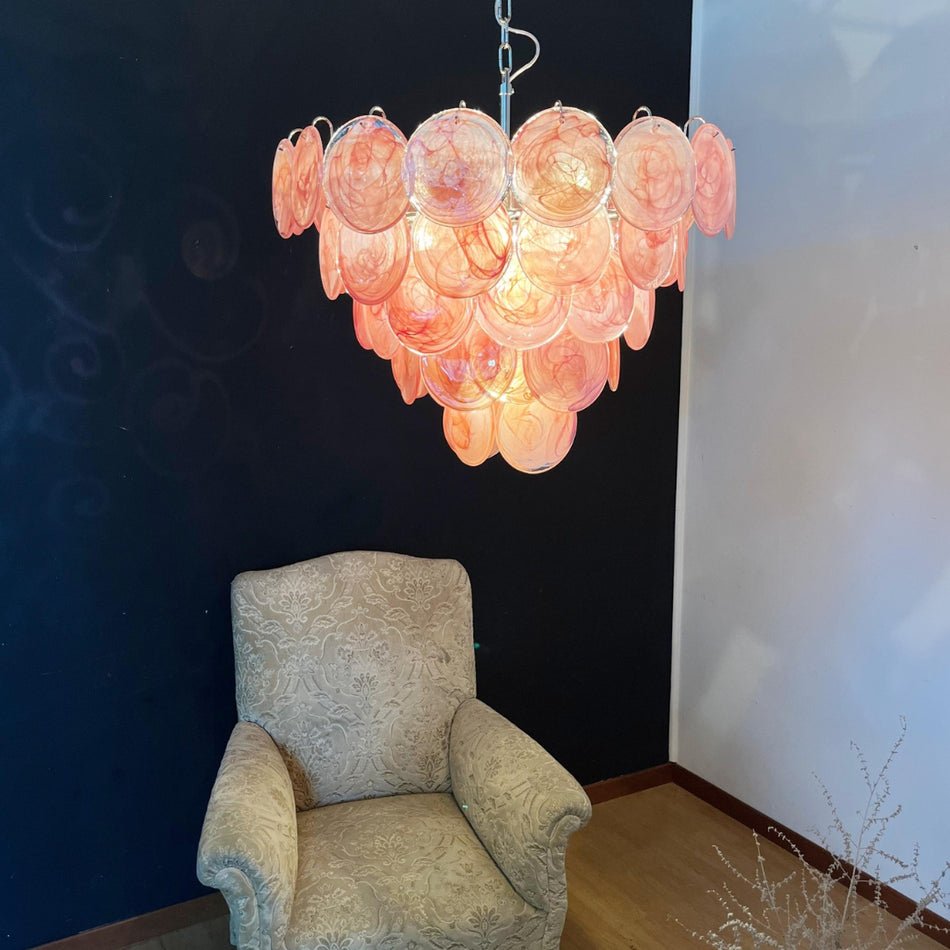 Pink Glass Disc Chandelier | Modern Designer Pendant Light for Dining & Living Rooms