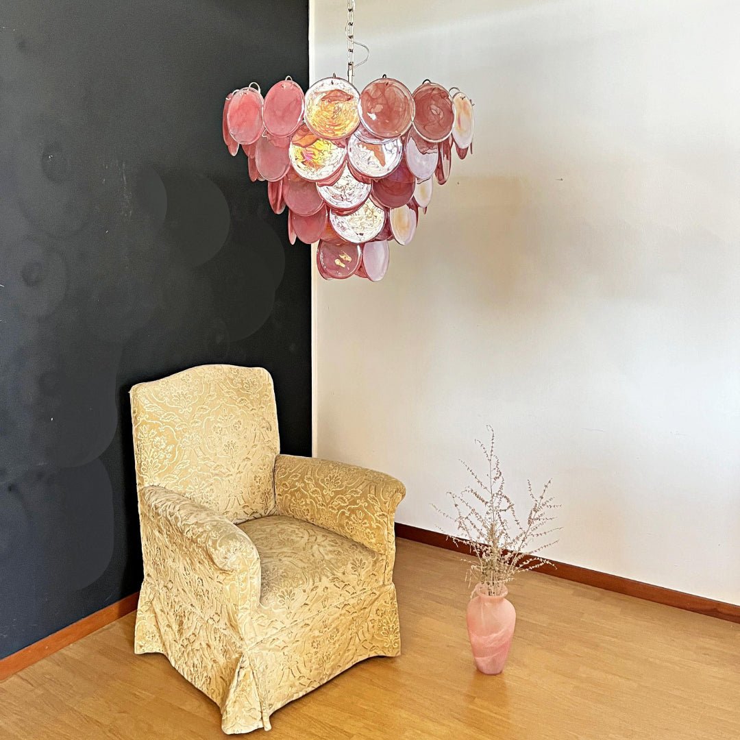 Pink Glass Disc Chandelier | Modern Designer Pendant Light for Dining & Living Rooms