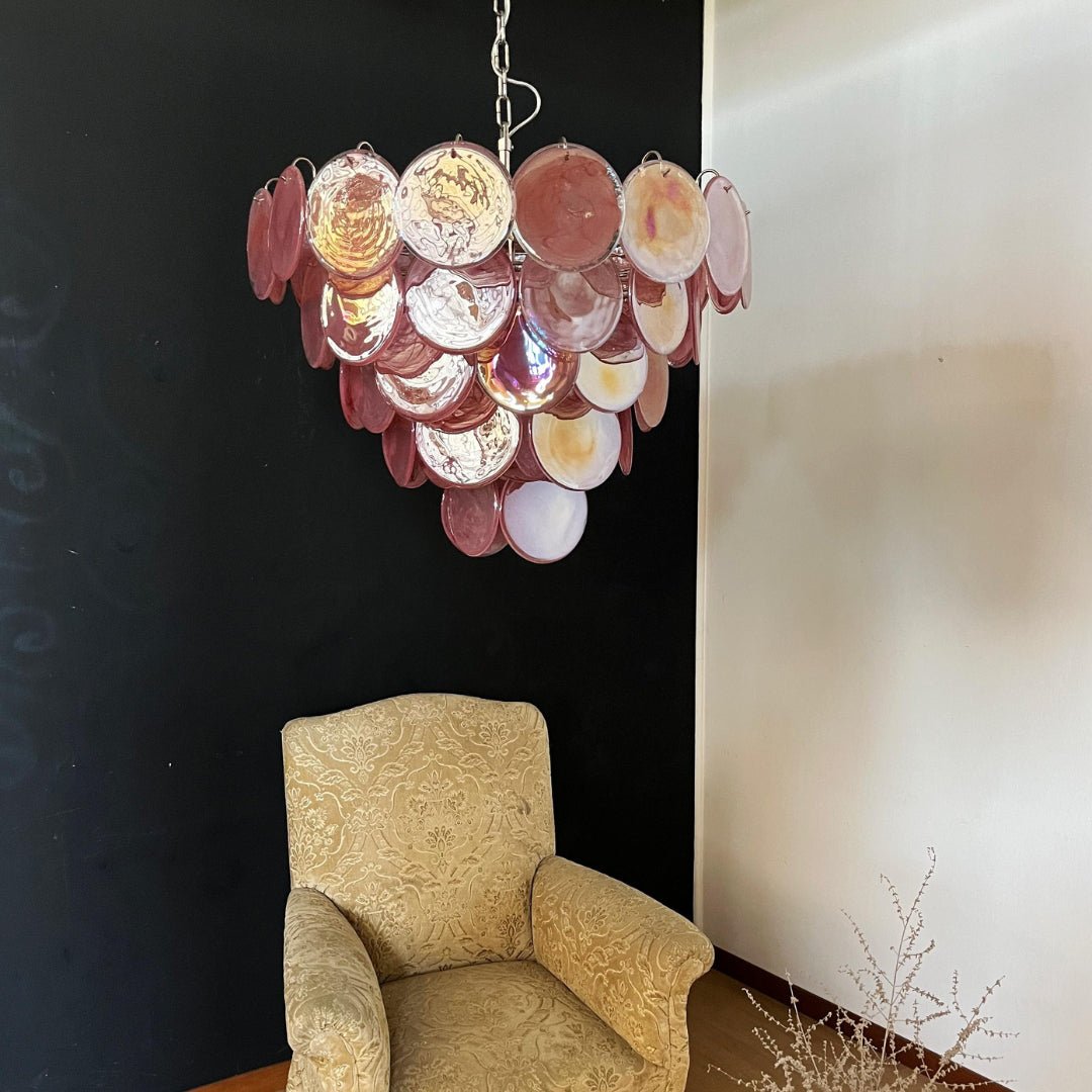Pink Glass Disc Chandelier | Modern Designer Pendant Light for Dining & Living Rooms