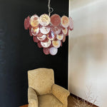 Pink Glass Disc Chandelier | Modern Designer Pendant Light for Dining & Living Rooms