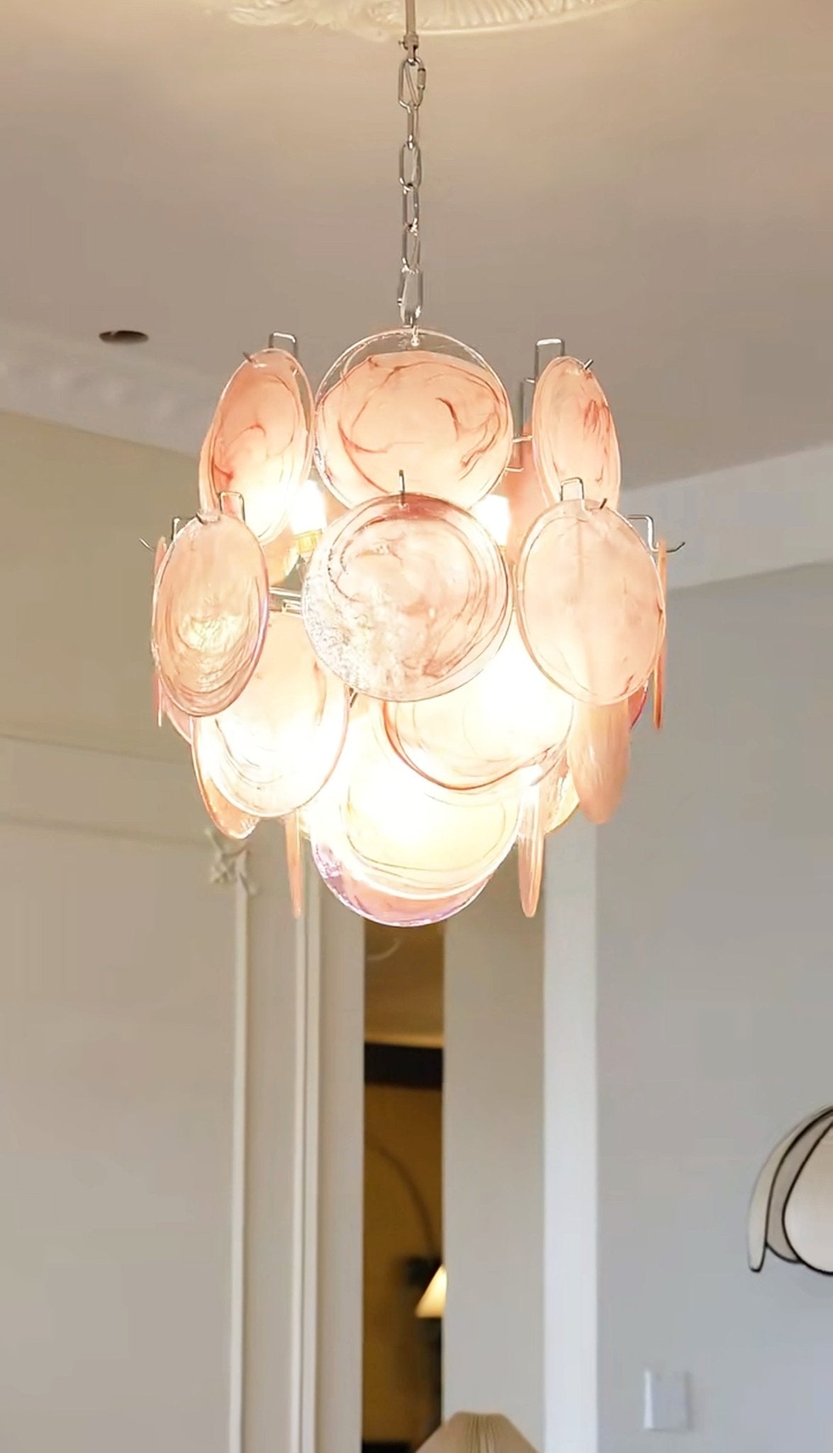 Pink Murano Glass Disc Chandelier for Dining Room and Living Room