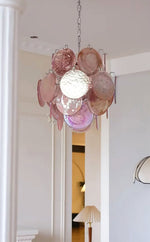 Pink Murano Glass Disc Chandelier for Dining Room and Living Room