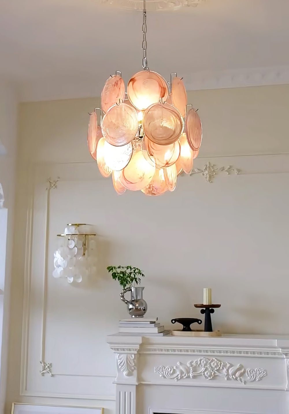 Pink Murano Glass Disc Chandelier for Dining Room and Living Room