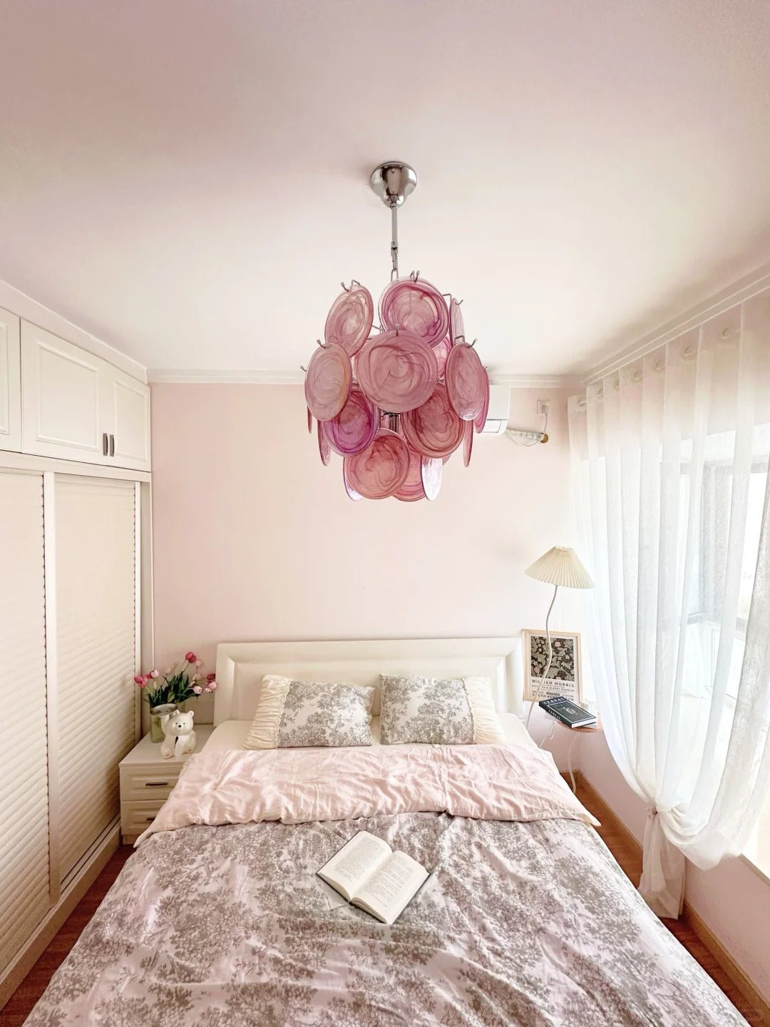 Pink Murano Glass Disc Chandelier for Dining Room and Living Room