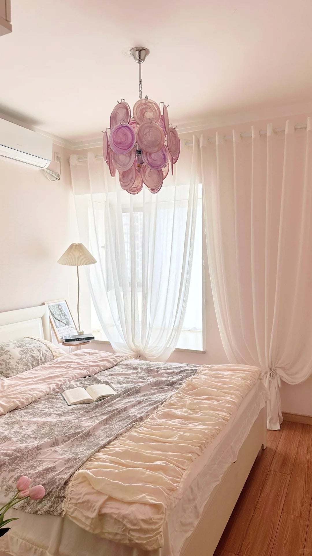 Pink Murano Glass Disc Chandelier for Dining Room and Living Room