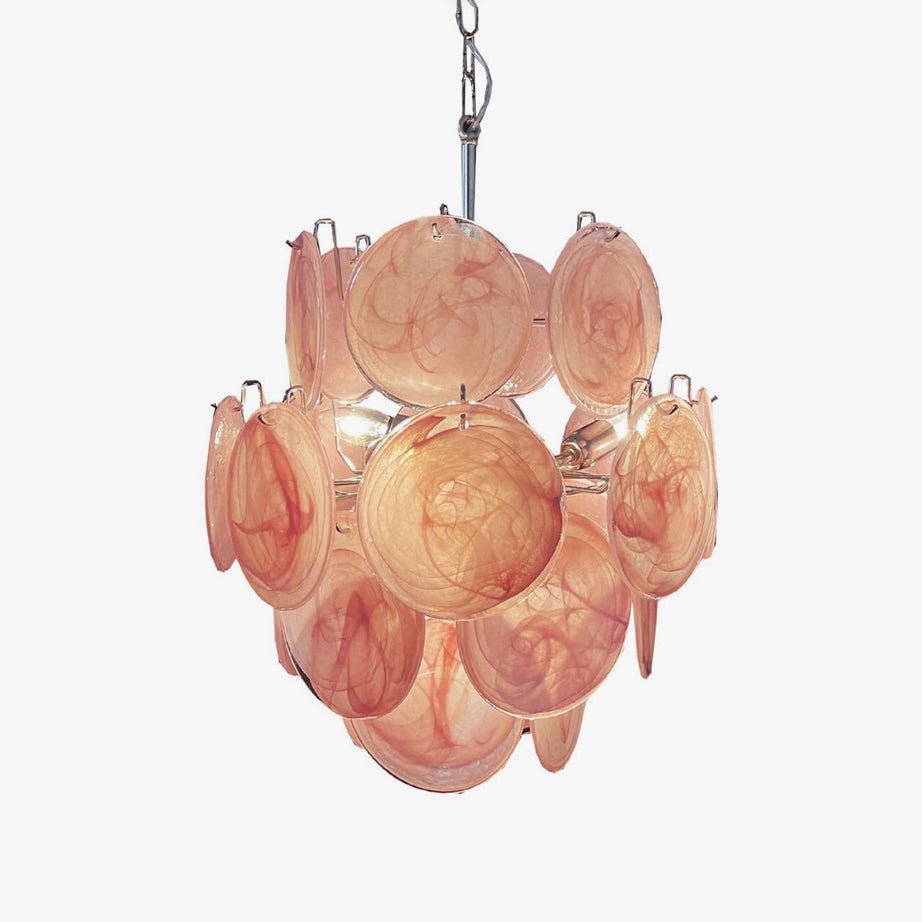 Pink Murano Glass Disc Chandelier for Dining Room and Living Room