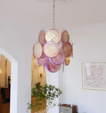 Pink Murano Glass Disc Chandelier for Dining Room and Living Room