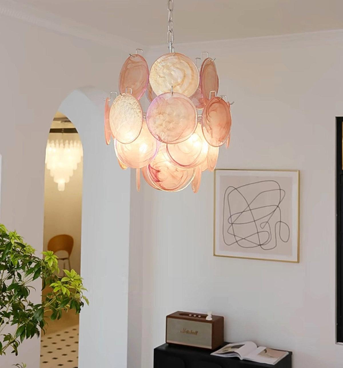 Pink Murano Glass Disc Chandelier for Dining Room and Living Room