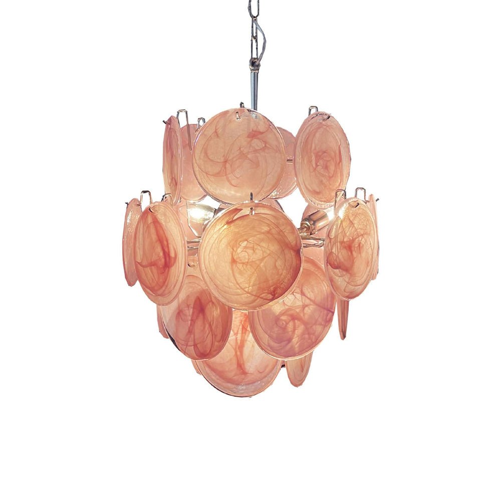 Pink Murano Glass Disc Chandelier for Dining Room and Living Room