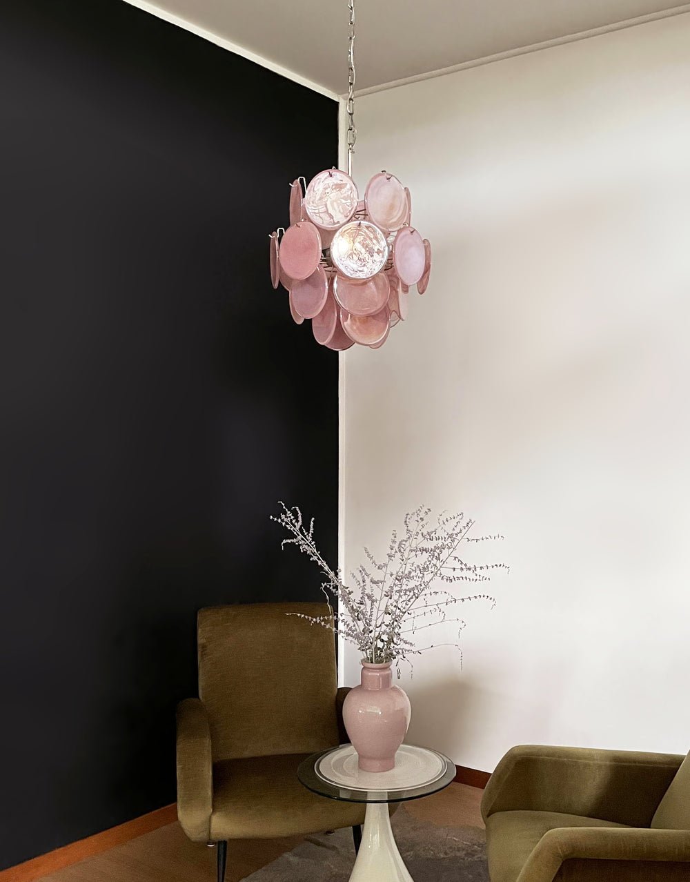 Pink Murano Glass Disc Chandelier for Dining Room and Living Room
