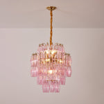 Pink Glass Prism Chandelier in Brass with Hand-Blown Triedri Glass