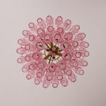 Pink Glass Prism Chandelier in Brass with Hand-Blown Triedri Glass