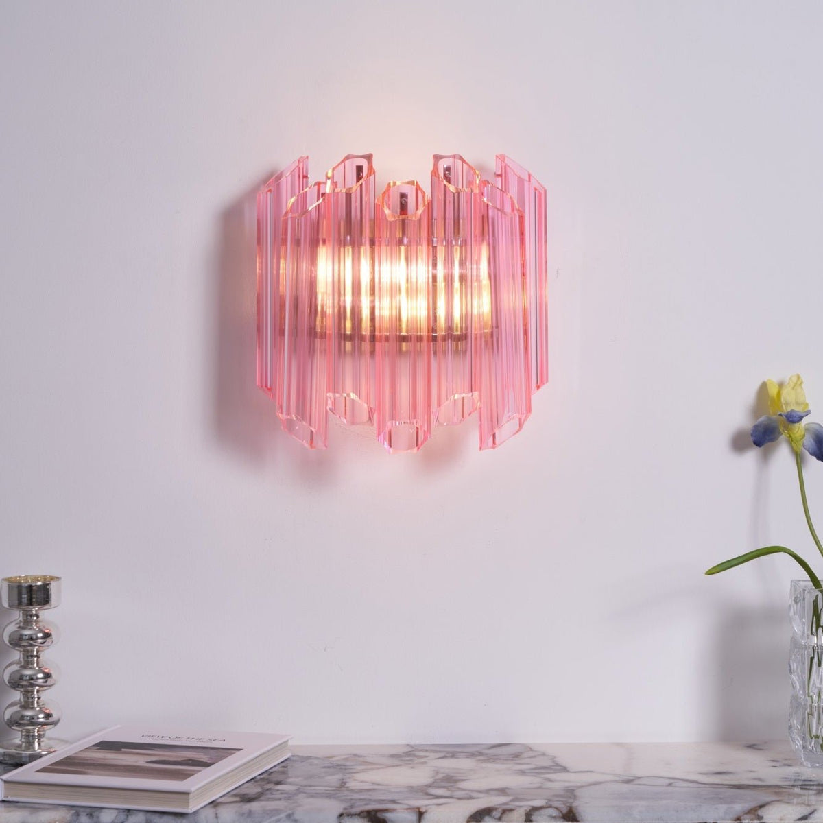Pink Palermo Glass Wall Sconce – Hand-Blown Murano Style Blush Wall Light