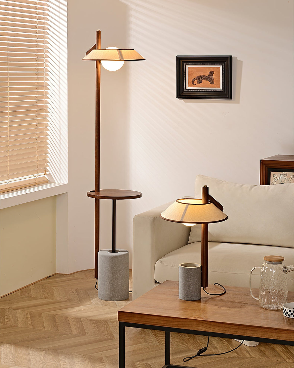 Pinnacle Floor Lamp with Walnut Stand and Cement Base