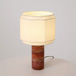 Terra Hexa Table Lamp – Red Travertine & Fabric Hexagonal Shade