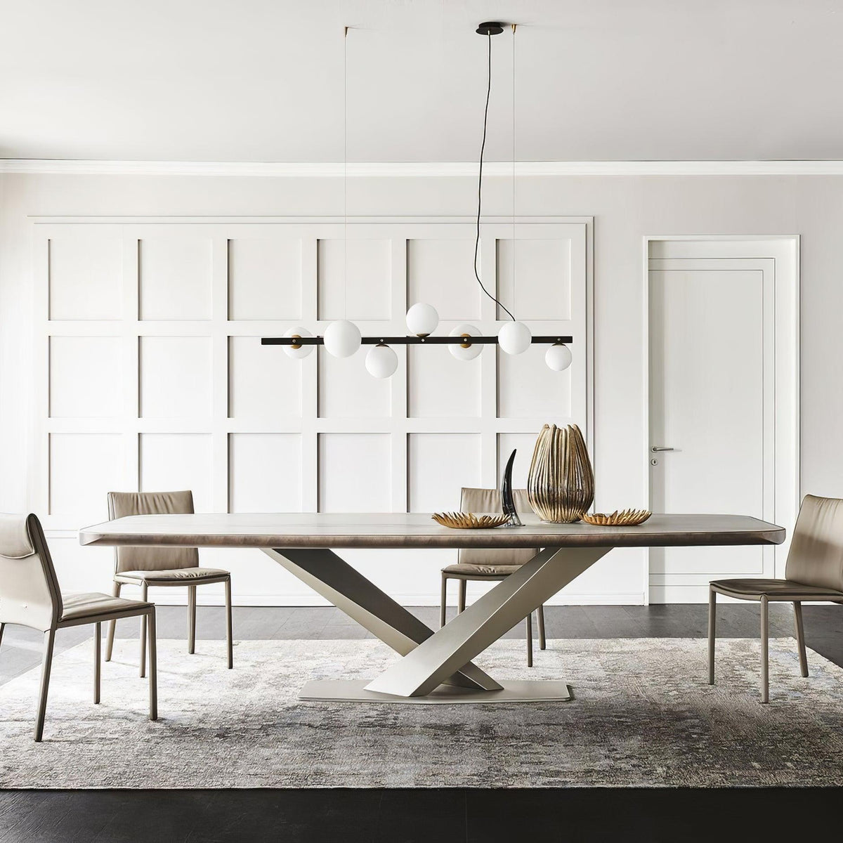 Planeta Linear Pendant Light in Brass and Glass for Kitchen Island and Dining Room