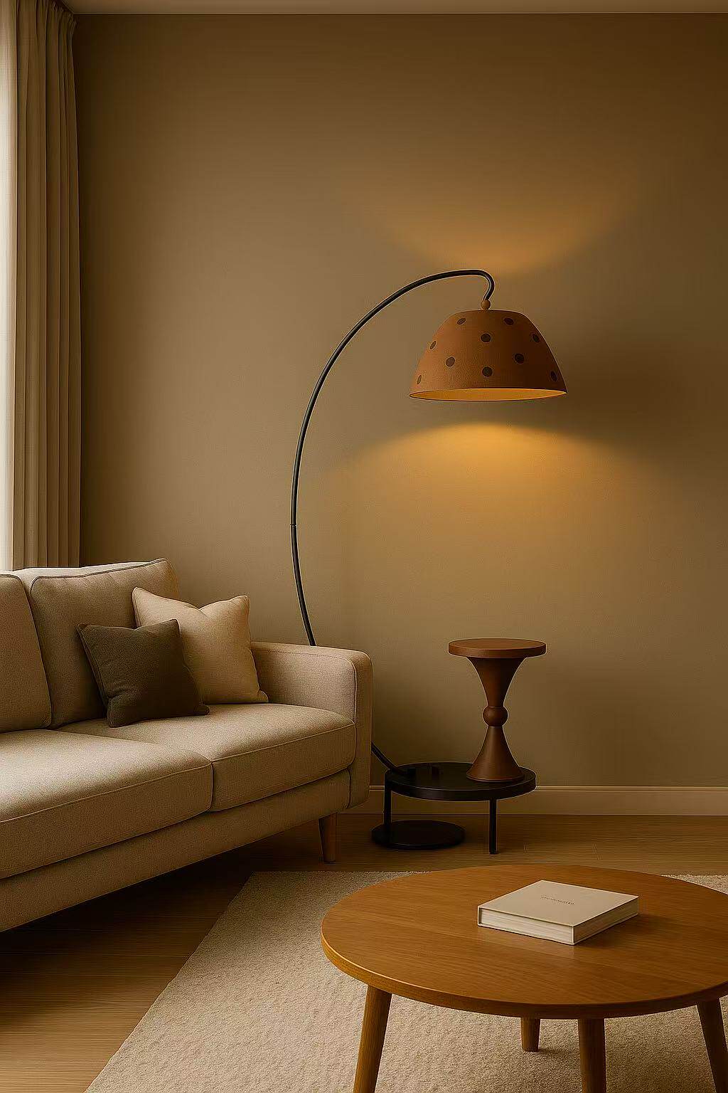 Arc Floor Lamp with Side Table – Modern Sculptural Lighting