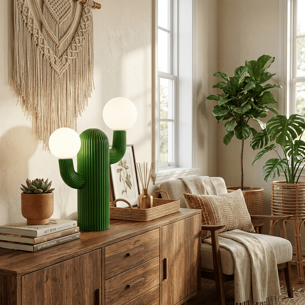 Playline Cactus Sculptural Table Lamp with Frosted Glass Globes