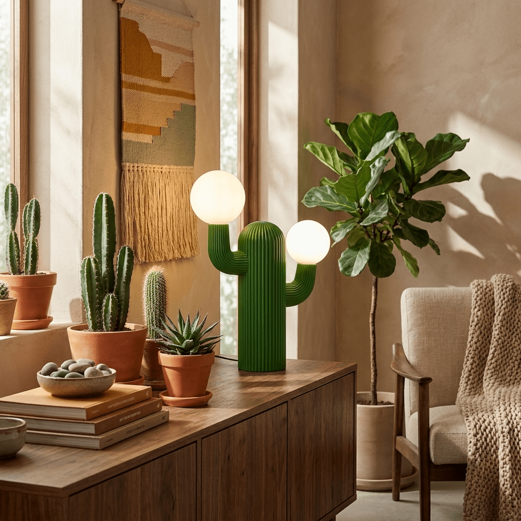Playline Cactus Sculptural Table Lamp with Frosted Glass Globes