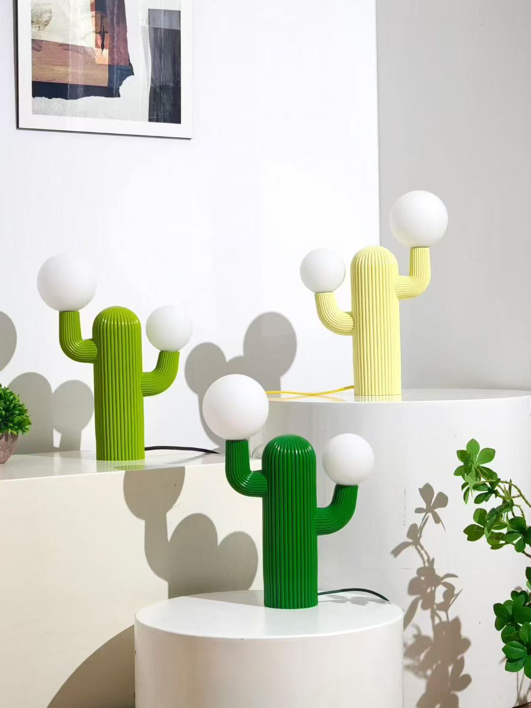 Playline Cactus Sculptural Table Lamp with Frosted Glass Globes